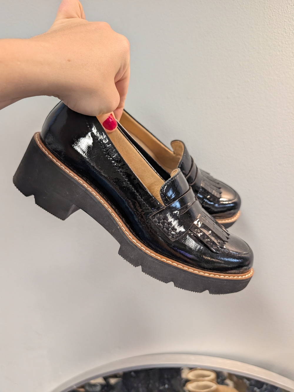 Naturalizer Black Patent Fringe Penny Loafers Leather